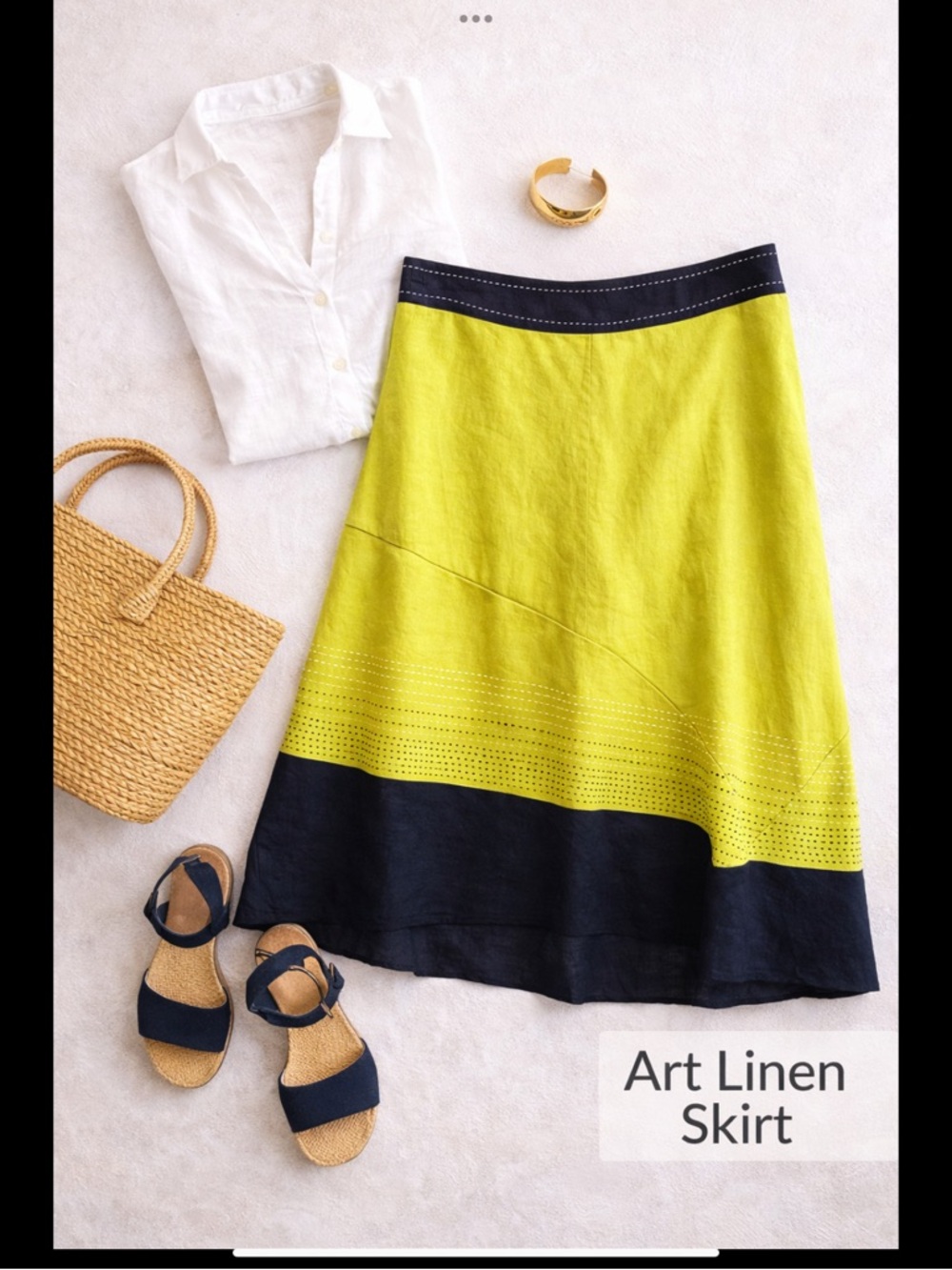 Art Linen A-Line Skirt in Lime and Navy
